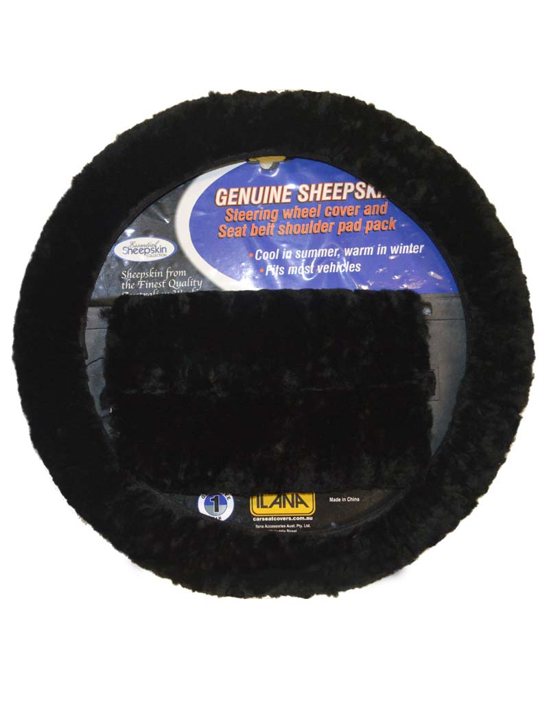 Sheepskin Car Accessory Set black