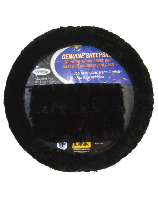 Sheepskin Car Accessory Set black